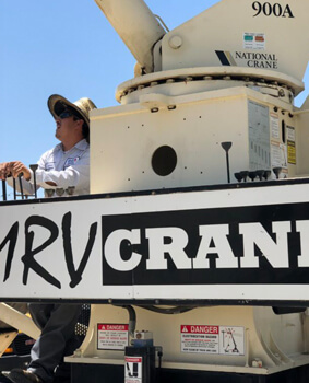 Technician working from an MRV crane truck