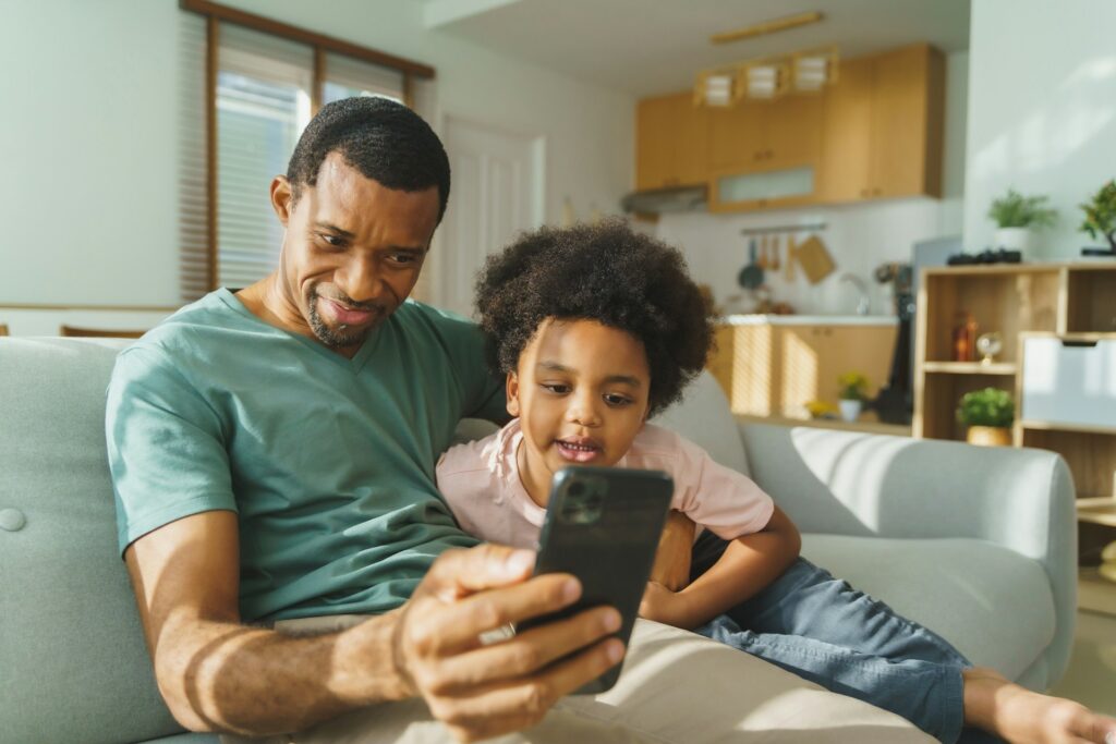 father and child at home